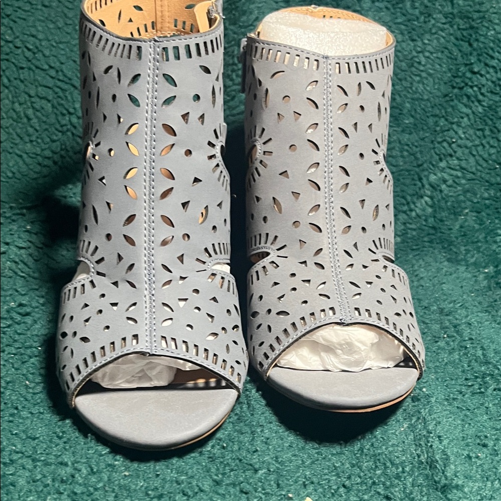 XOXO Light Gray Cutout Peep-Toe Boots
